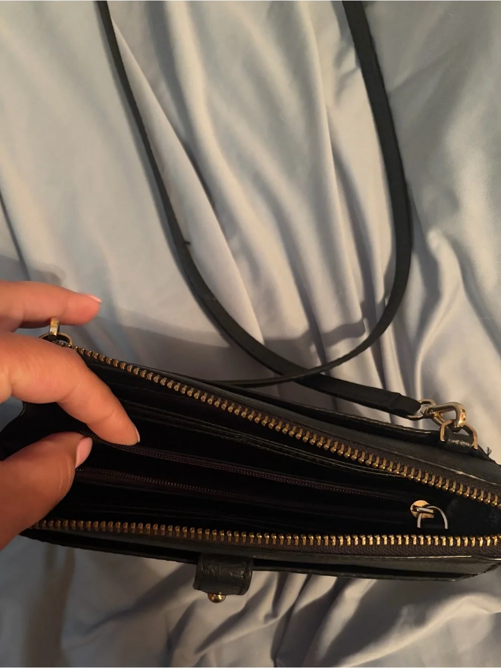 kate spade Black Leather Crossbody Wallet with Gold Hardware